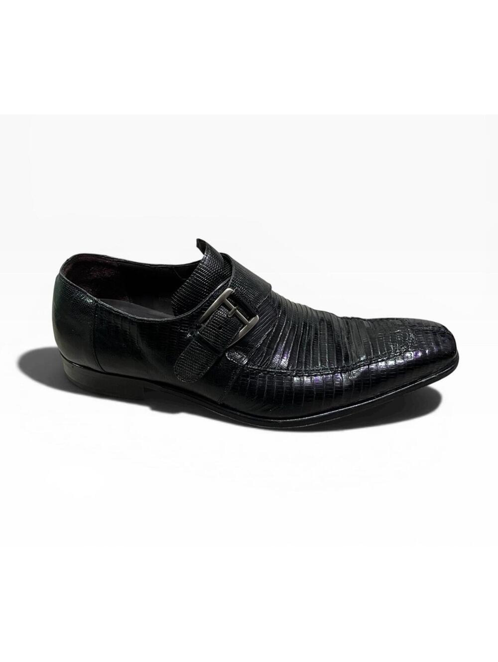 Mezlan Genuine Lizard Monk Strap Dress Shoes Mens 9 Black Exotic Leather Spain